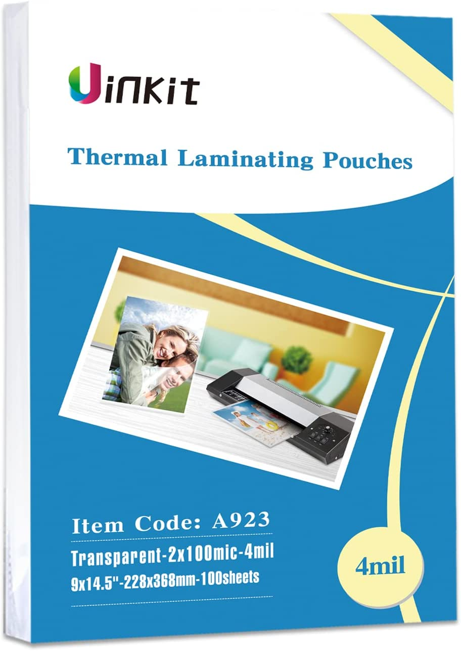 Uinkit Legal Thermal Laminating Pouches 9x14.5inches 3mil / 4mil / 5 mil 100Pack Clear Glossy Lamination Sheets Pockets 