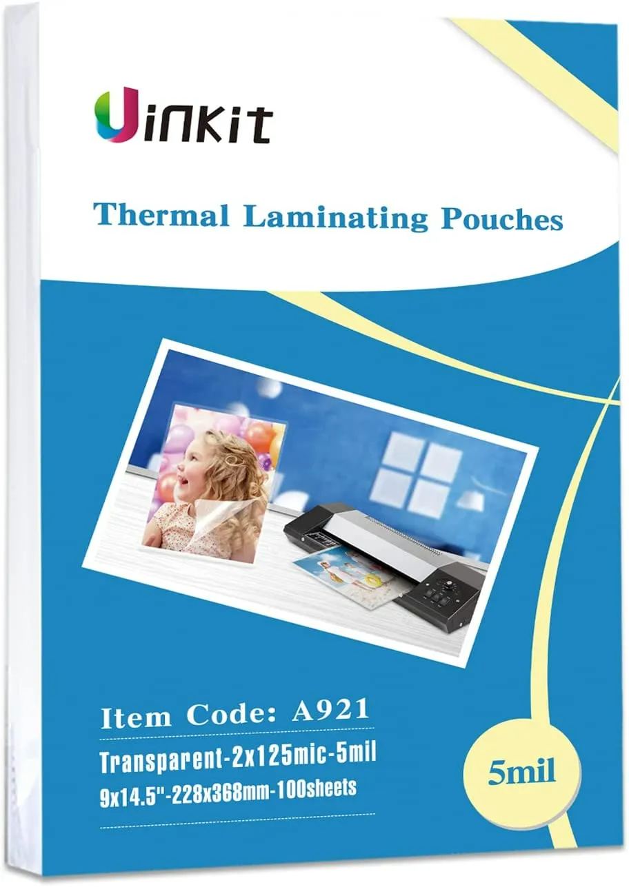 Uinkit Legal Thermal Laminating Pouches 9x14.5inches 3mil / 4mil / 5 mil 100Pack Clear Glossy Lamination Sheets Pockets 