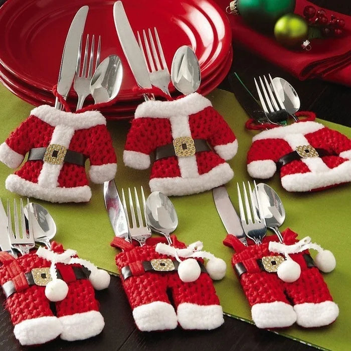 🔥6 Pieces Christmas Silverware Holders Knife Fork Pouch Bag