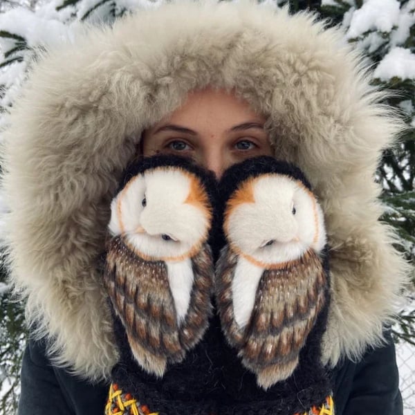 Christmas Gift Idea 50% Off Hand Knitted Wool Nordic Mittens with Owls