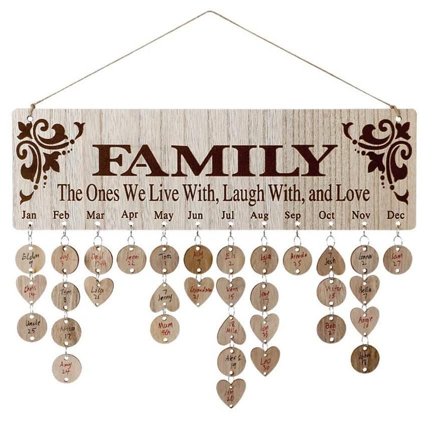 Gifts for Moms Dads - Wooden Family Birthday Reminder Calendar Board