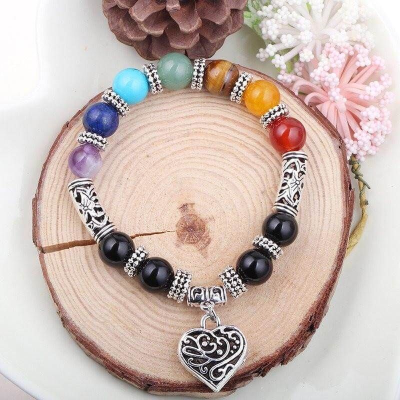 7 Chakra Beaded Healing Heart Charm Bracelet