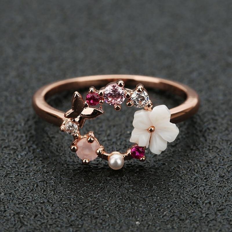 Butterfly Flower Crystal Ring