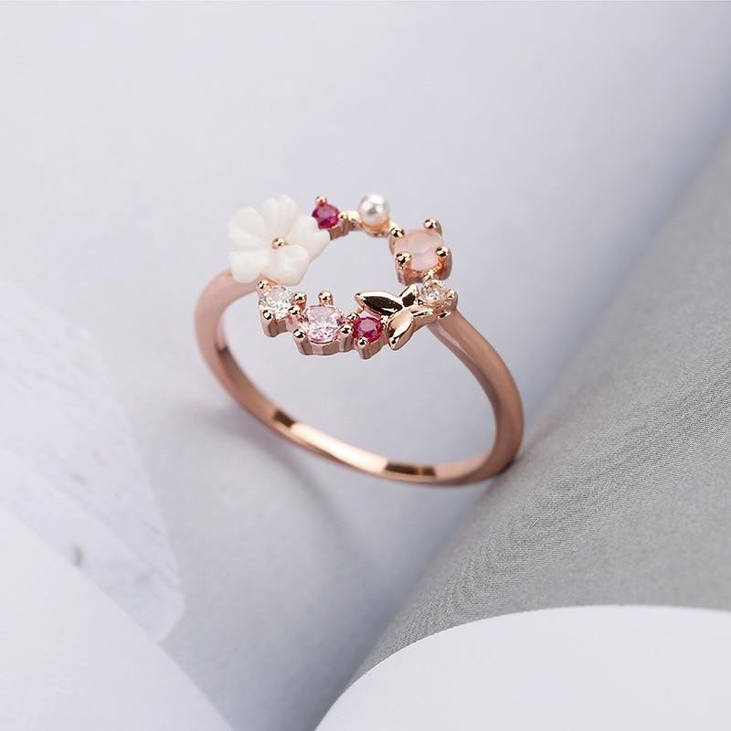 Butterfly Flower Crystal Ring