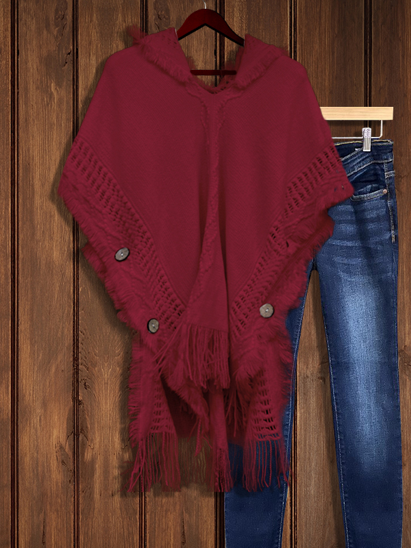 Pullover Fringed Doll Sleeve Cape Sweater