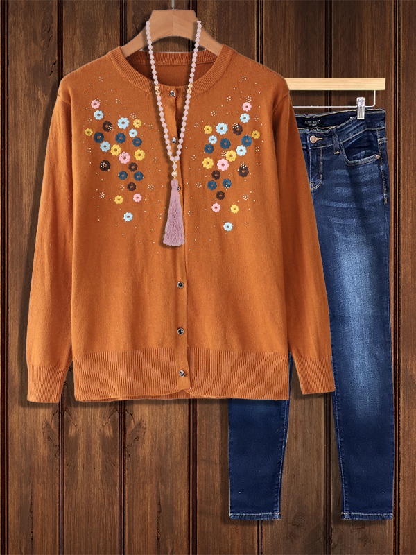 Loose Embroidered Cardigan Sweater