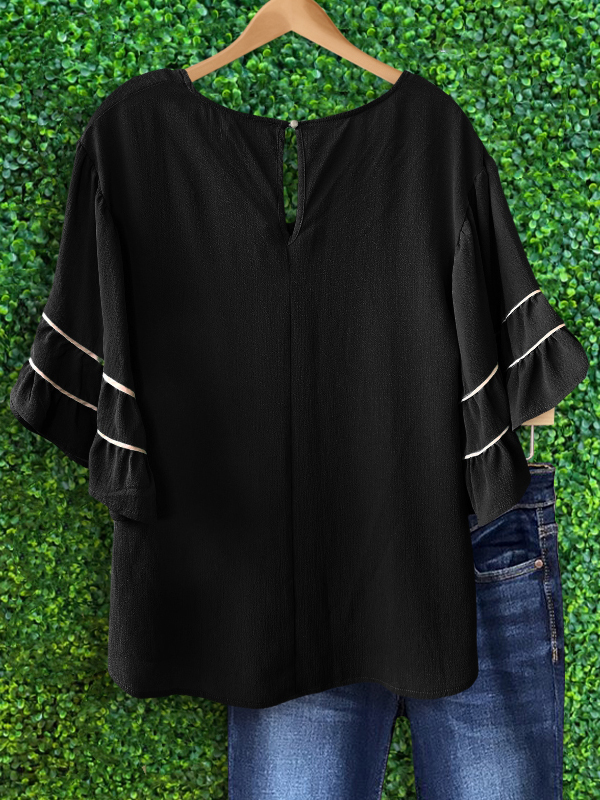 Women's Dressy Spring Casual Solid Color Ruffle Collar Long Sleeve Ruffle Shirt Blouse V Neck Short Sleeve Shirt Tops