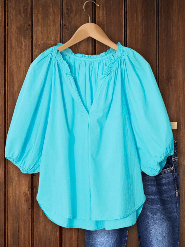 Puff Sleeve Blouse In Blue