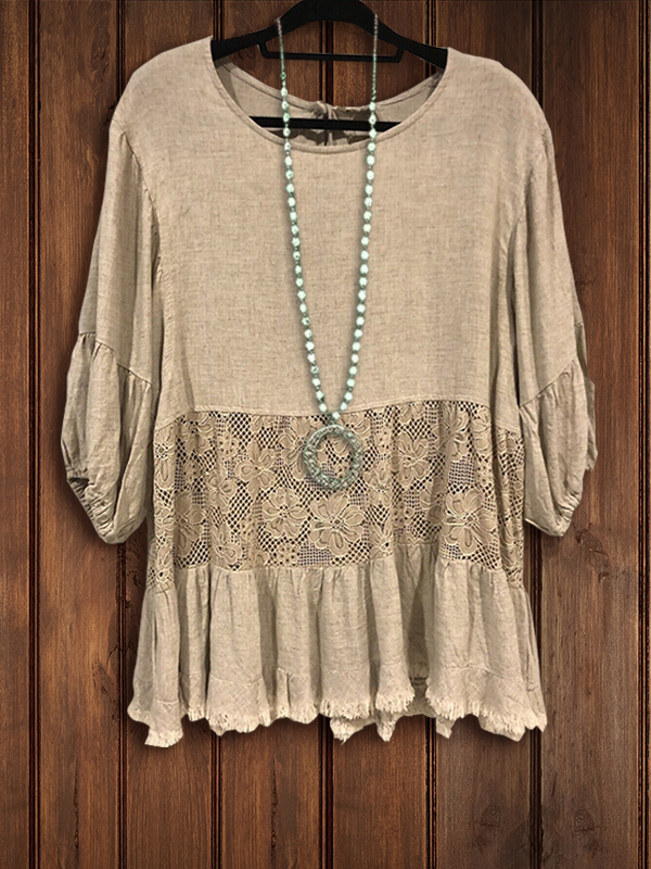 Linen Tunic Top With Lace Details