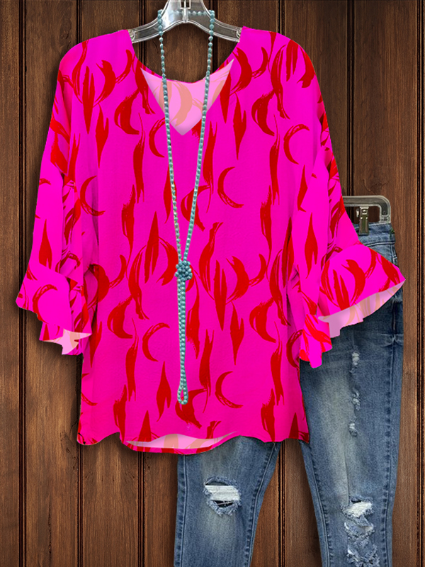 Abstract Graphic Print Ruffle Top