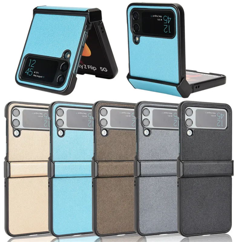 Business Solid Color Pu Leather Plastic Case For Samsung Z Flip Series