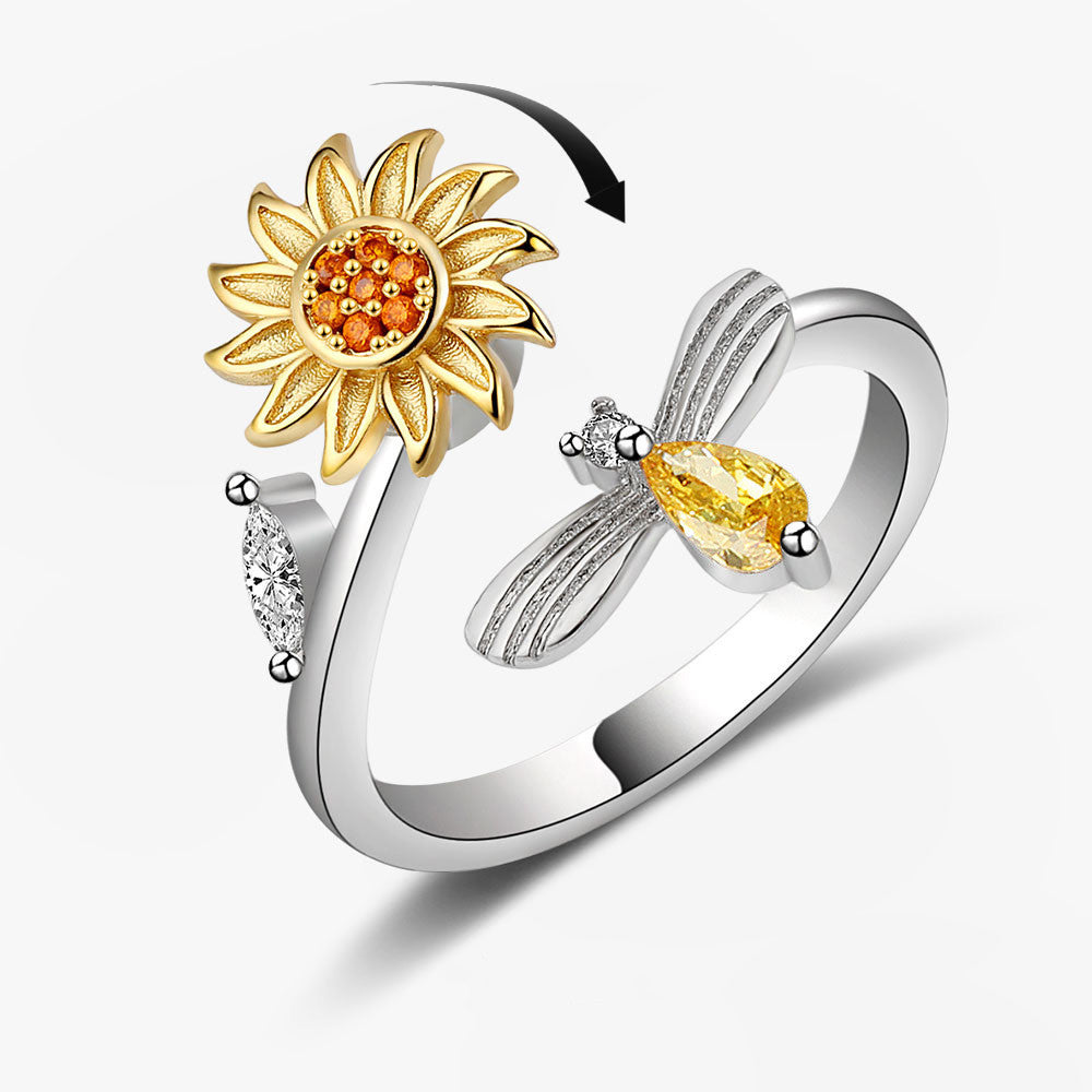 Acquista Anello a fiore aperto a forma di girasole 3D in argento sterling  massiccio 925 per gioielli da ragazza