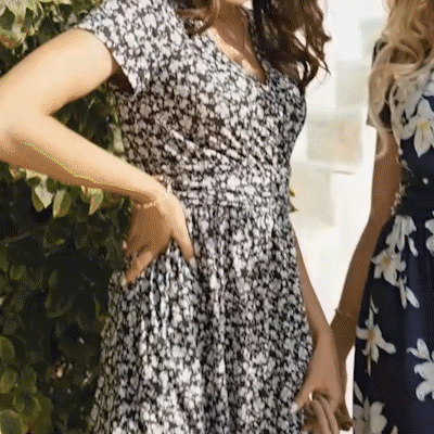 Olivoslindo Vestido de fiesta de verano con cuello en V y estampado de gasa