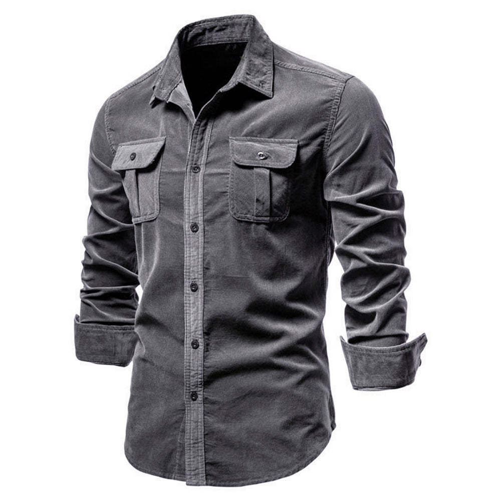 New men's fashion casual pocket corduroy shirt
