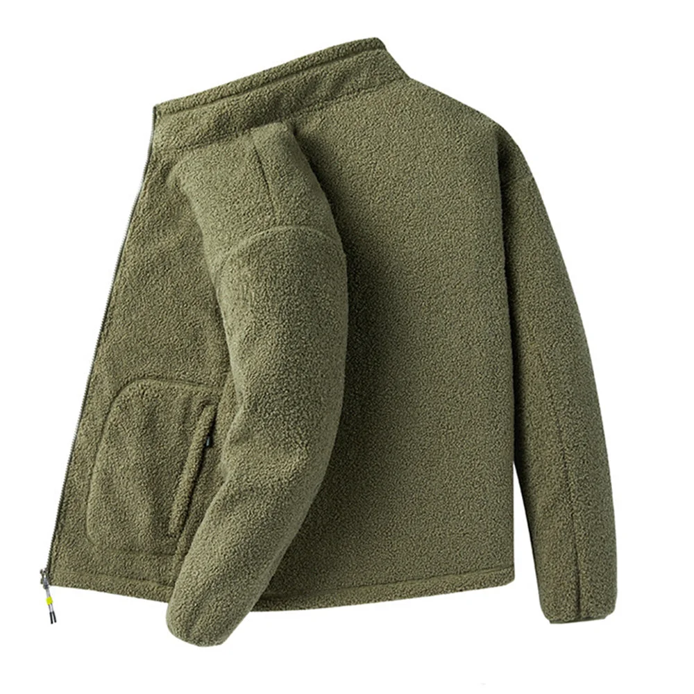 Men's versatile stand collar plush solid color coat