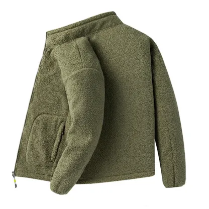 Men's versatile stand collar plush solid color coat