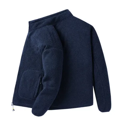 Men's versatile stand collar plush solid color coat