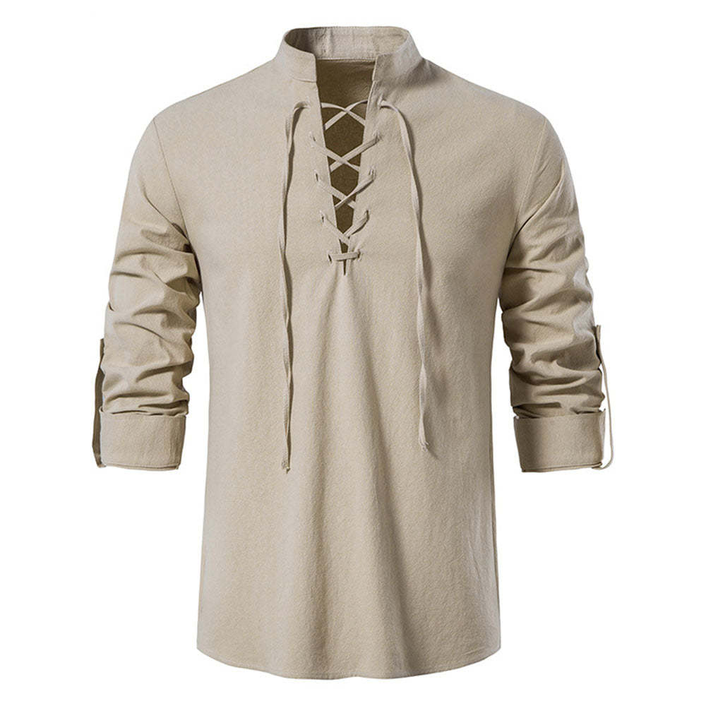 Men's Casual Stand Collar Long Sleeve Shirt