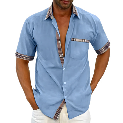 New summer men's solid color casual plaid shirt