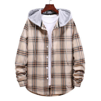 Men's Plaid Hooded Long Sleeve Shirt Jacket