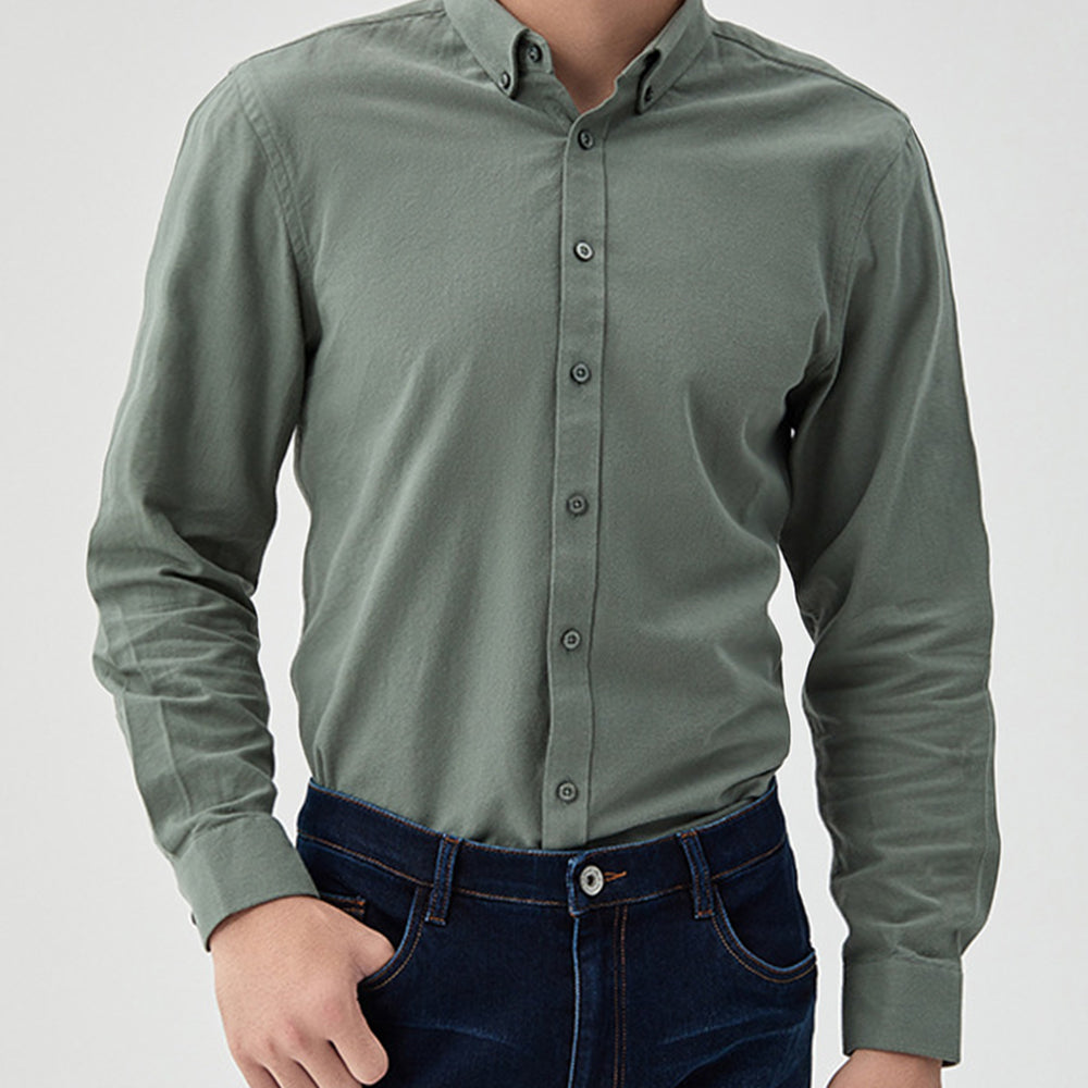 Men's New Brushed Solid Color Casual Long Sleeve Shirt