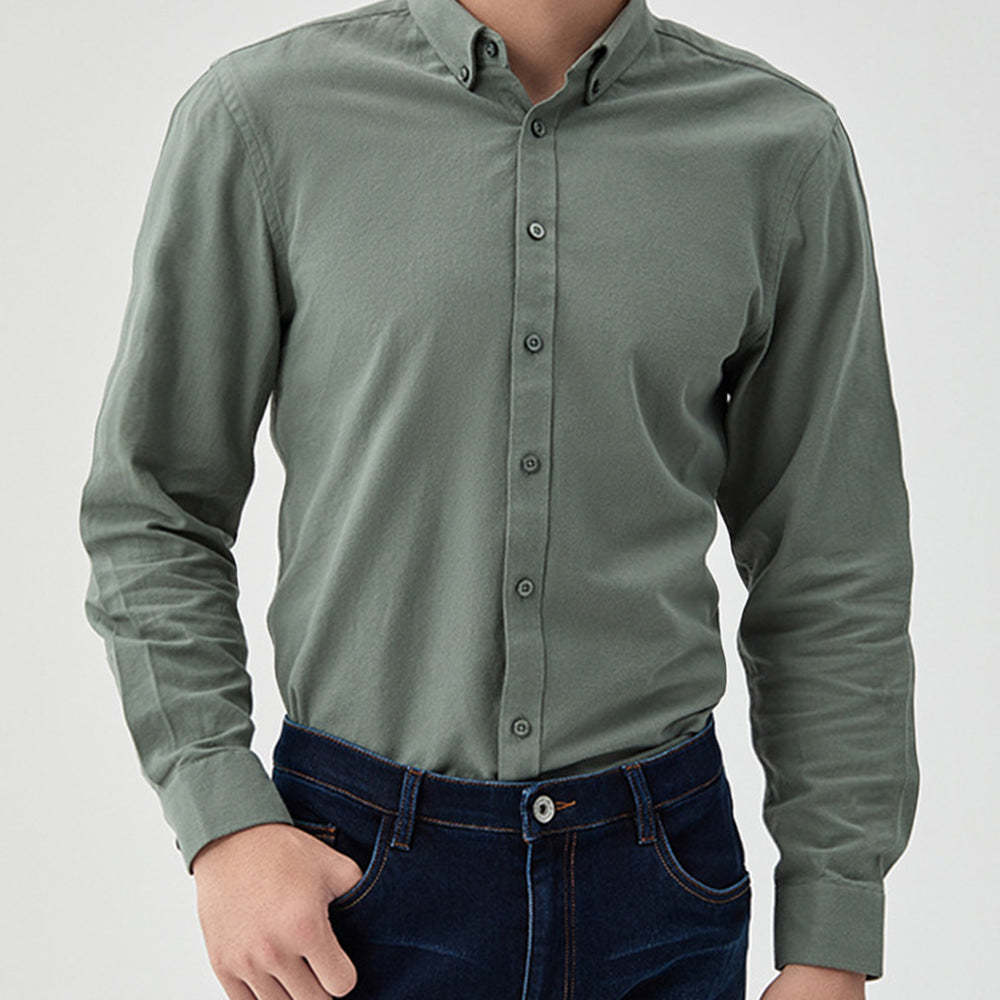 Men's New Brushed Solid Color Casual Long Sleeve Shirt