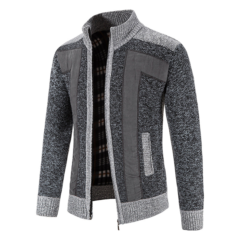 Men's Warm Fashion Stitched Fleece Knitted Cardigan