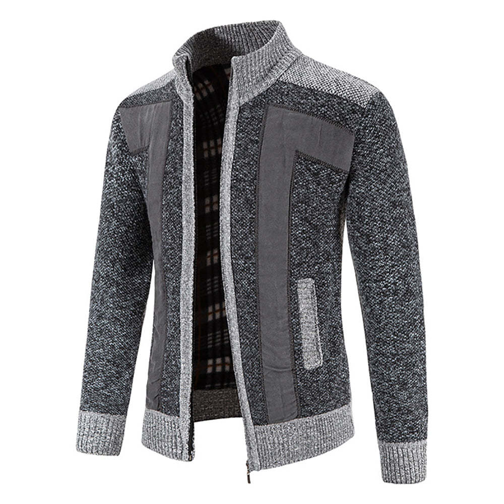 Men's Warm Fashion Stitched Fleece Knitted Cardigan