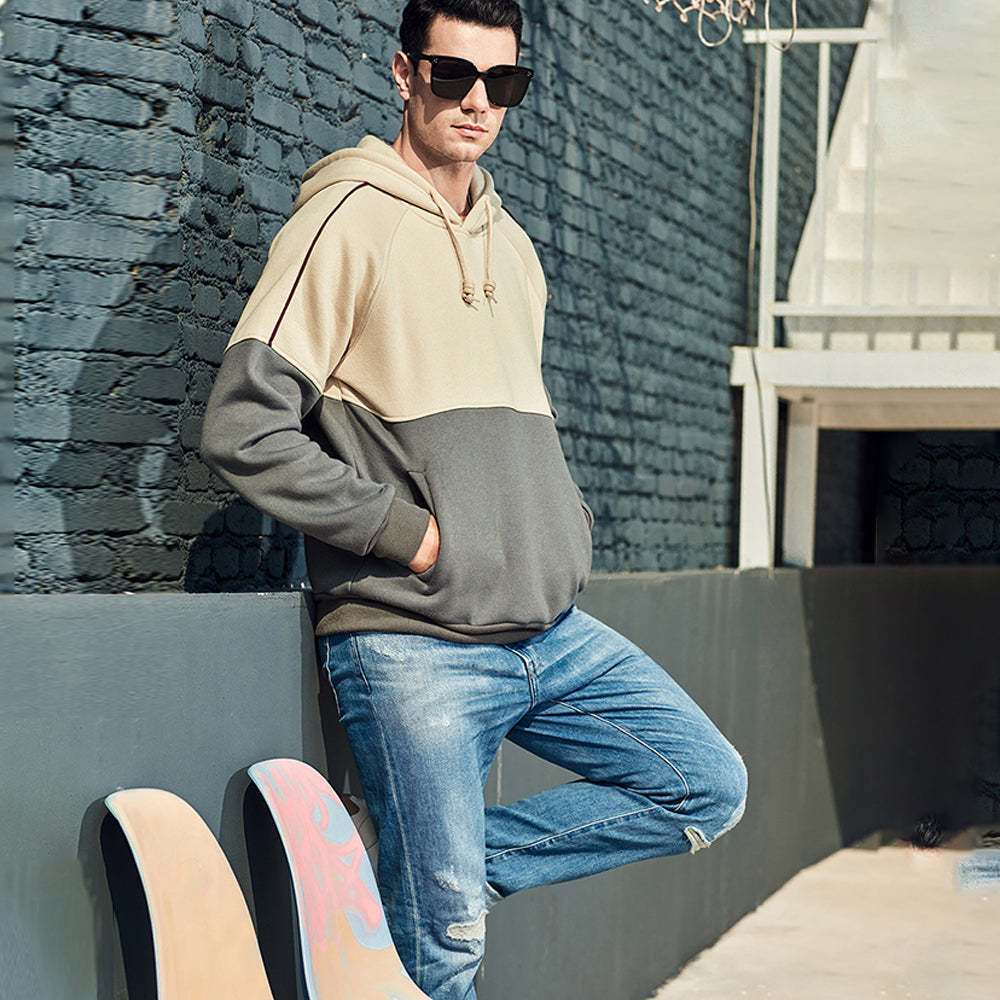 Men's New Two Tone Loose Simple Hooded Sweater