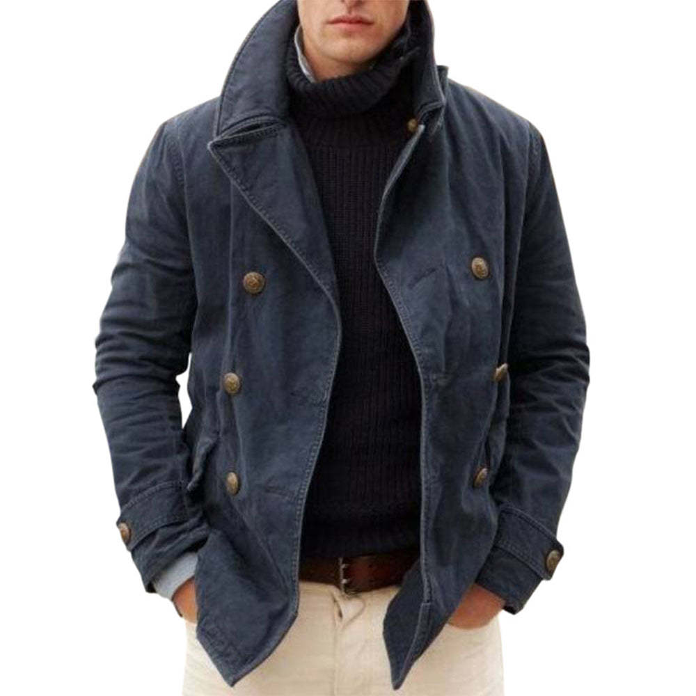 Fashion Casual Solid Color Lapel Loose Men's Hoodless Coat