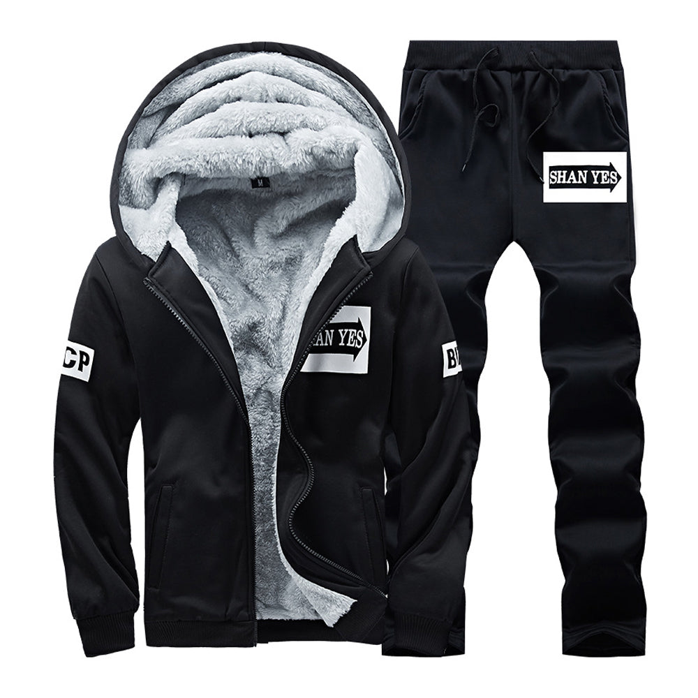 Men's Fleece Thermal Casual Jacket and Pants Set