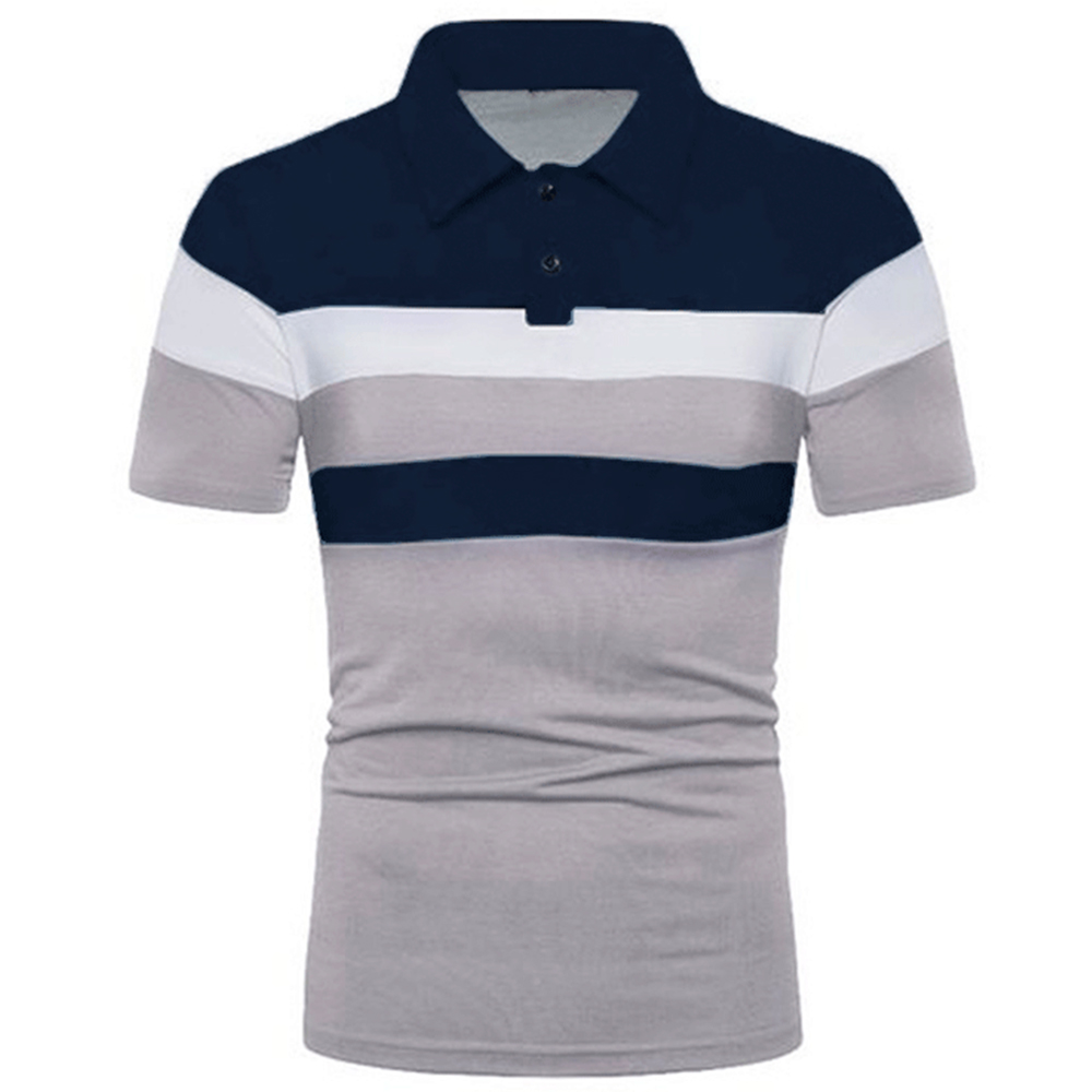 Striped color matching fashion lapel polo shirt men's short sleeves