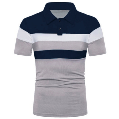 Striped color matching fashion lapel polo shirt men's short sleeves
