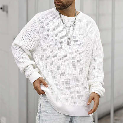 New Men's Fashion Round Neck Hollow Out Casual Knit Long Sleeve Sweater