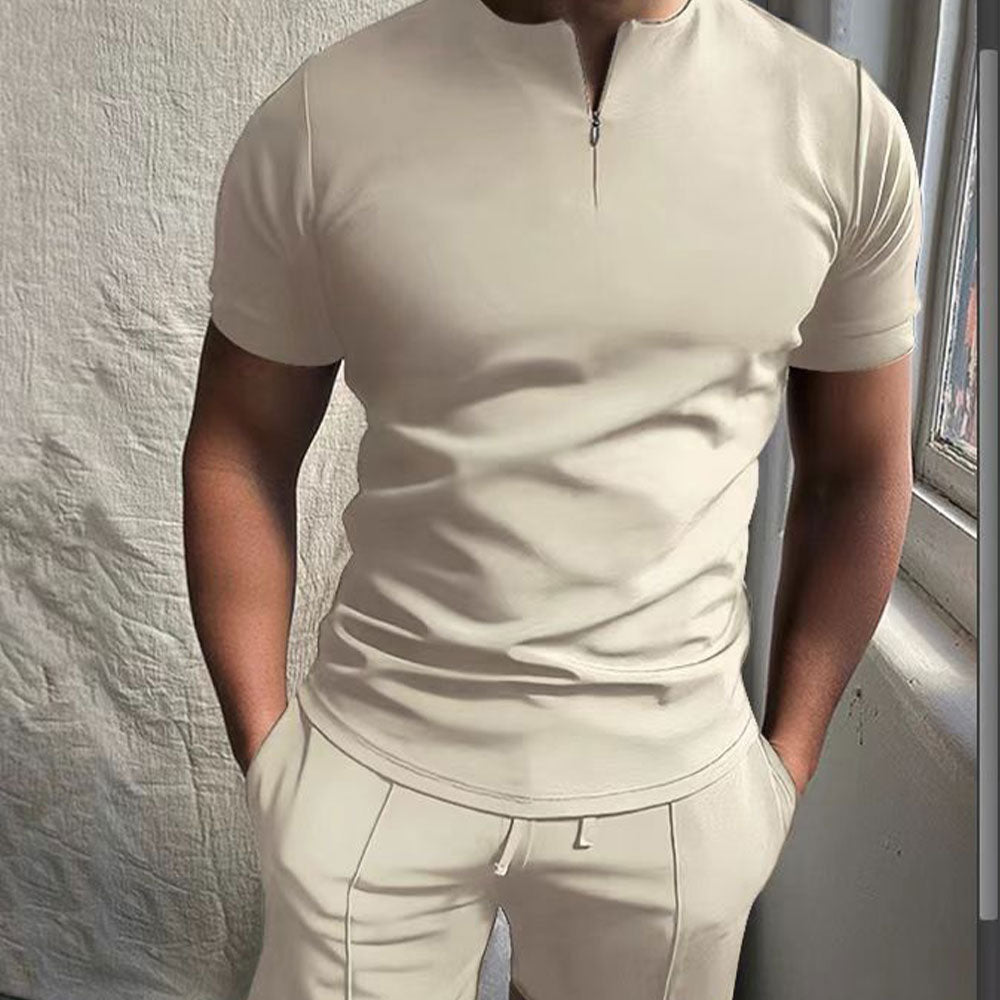 Solid color zipper men's polo shirt