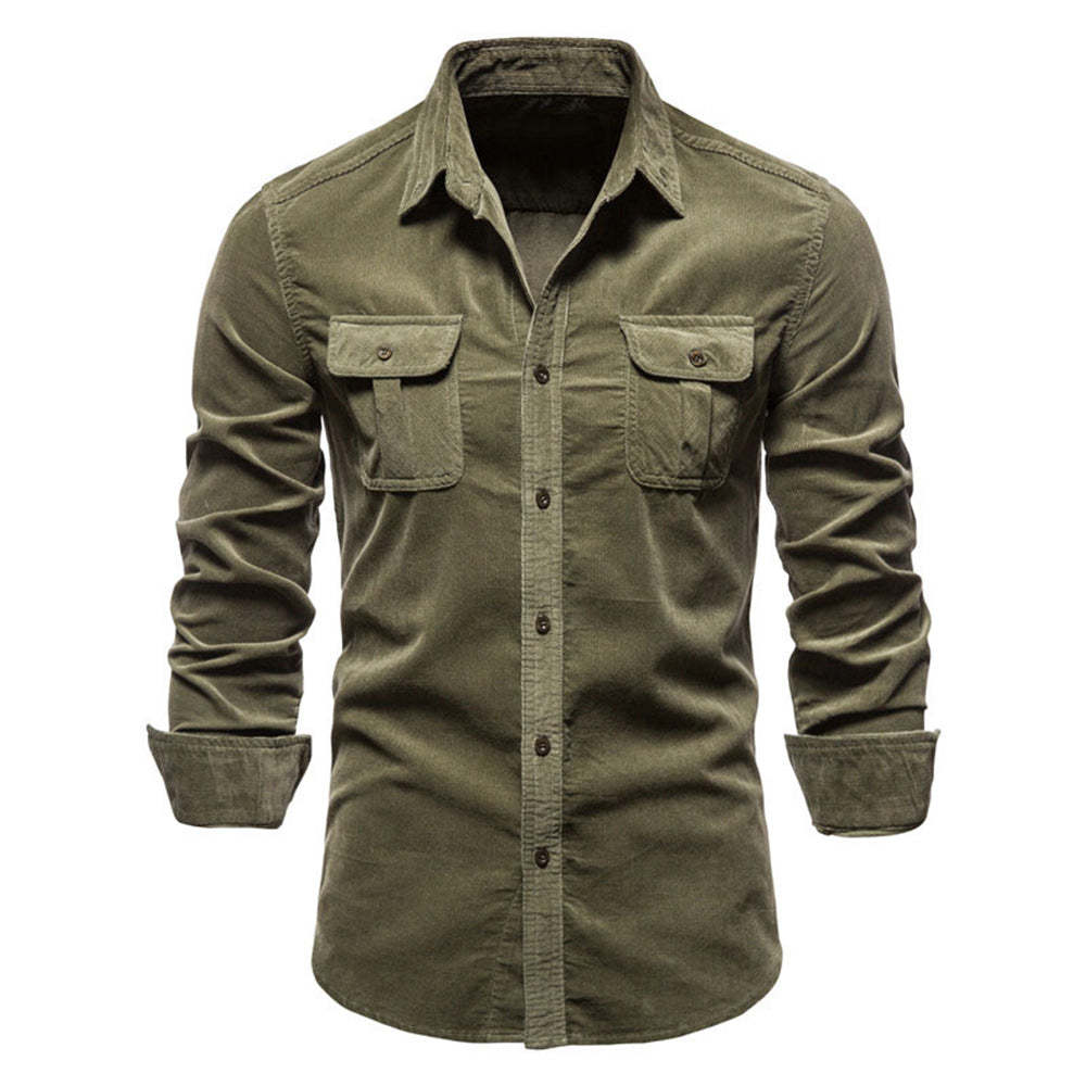 New men's fashion casual pocket corduroy shirt