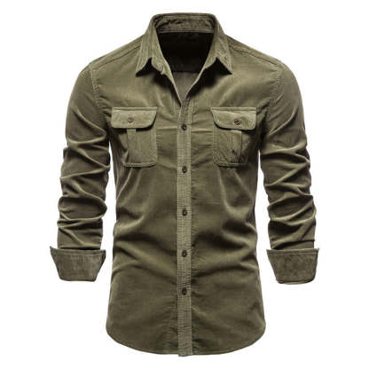 New men's fashion casual pocket corduroy shirt