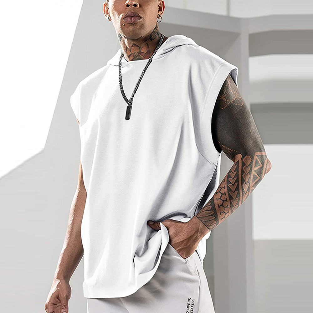 Diggetty Summer fitness pullover sports sleeveless vest with hood men'