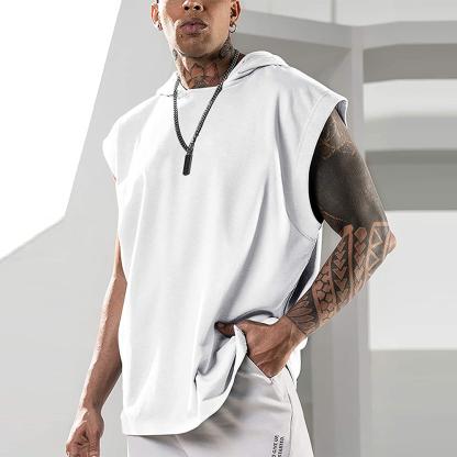 Diggetty Summer fitness pullover sports sleeveless vest with hood men's vest