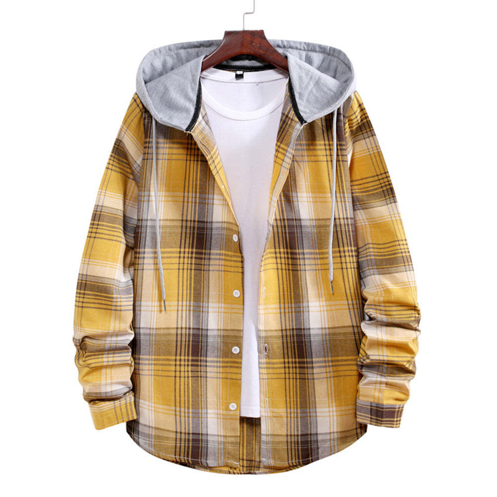 Men's Plaid Hooded Long Sleeve Shirt Jacket