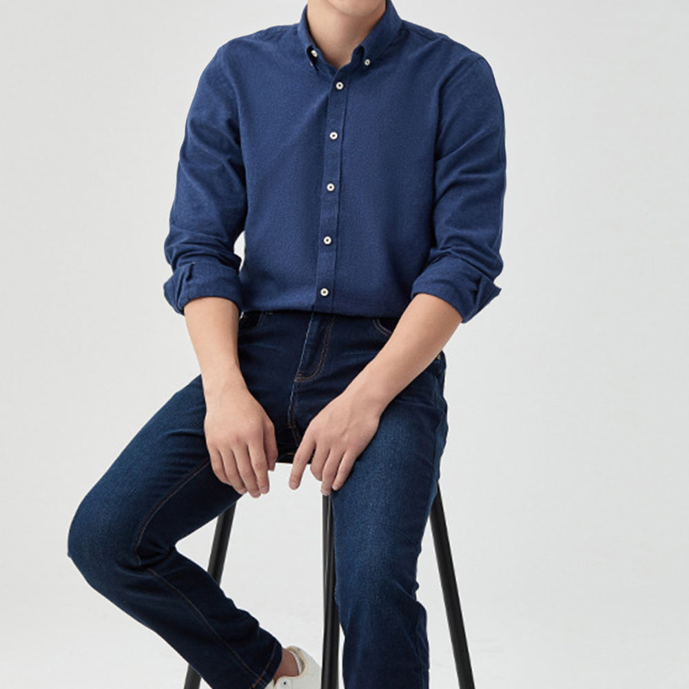 Men's New Brushed Solid Color Casual Long Sleeve Shirt