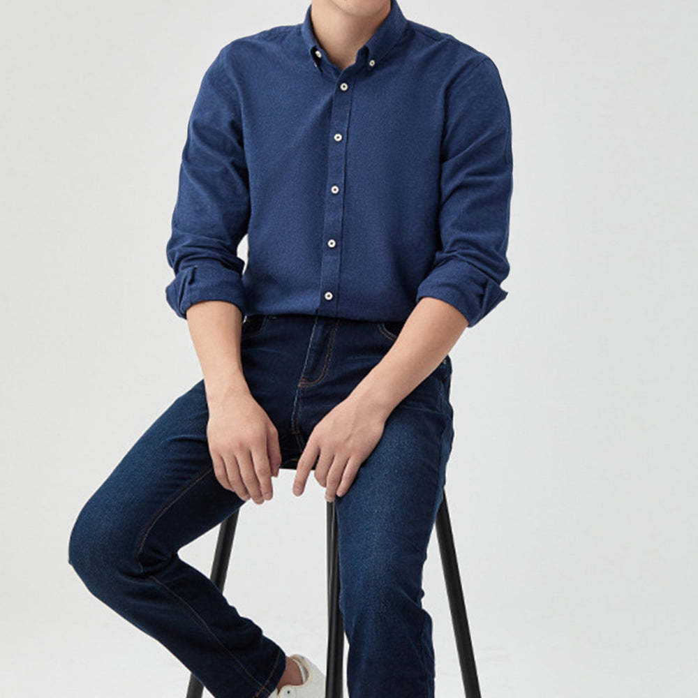 Men's New Brushed Solid Color Casual Long Sleeve Shirt