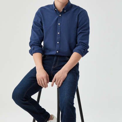 Men's New Brushed Solid Color Casual Long Sleeve Shirt