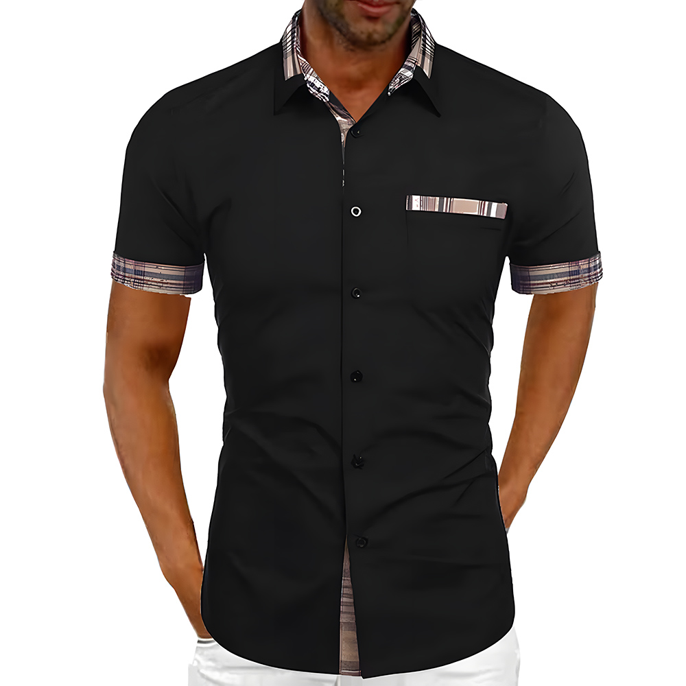 New summer men's solid color casual plaid shirt