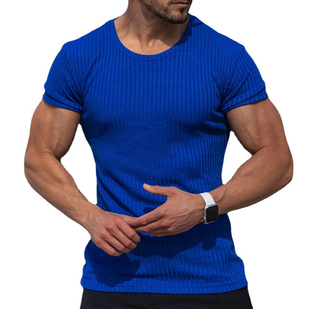 New Round Neck Short Sleeve Vertical Stripe Men's T-Shirt