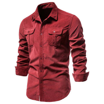 New men's fashion casual pocket corduroy shirt