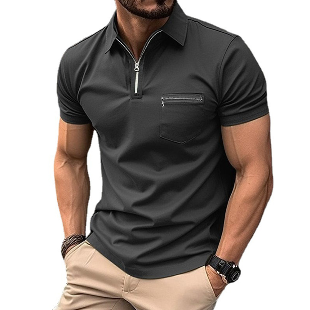 Lucisdream Stylish Monochrome Men's Zippered POLO Shirt