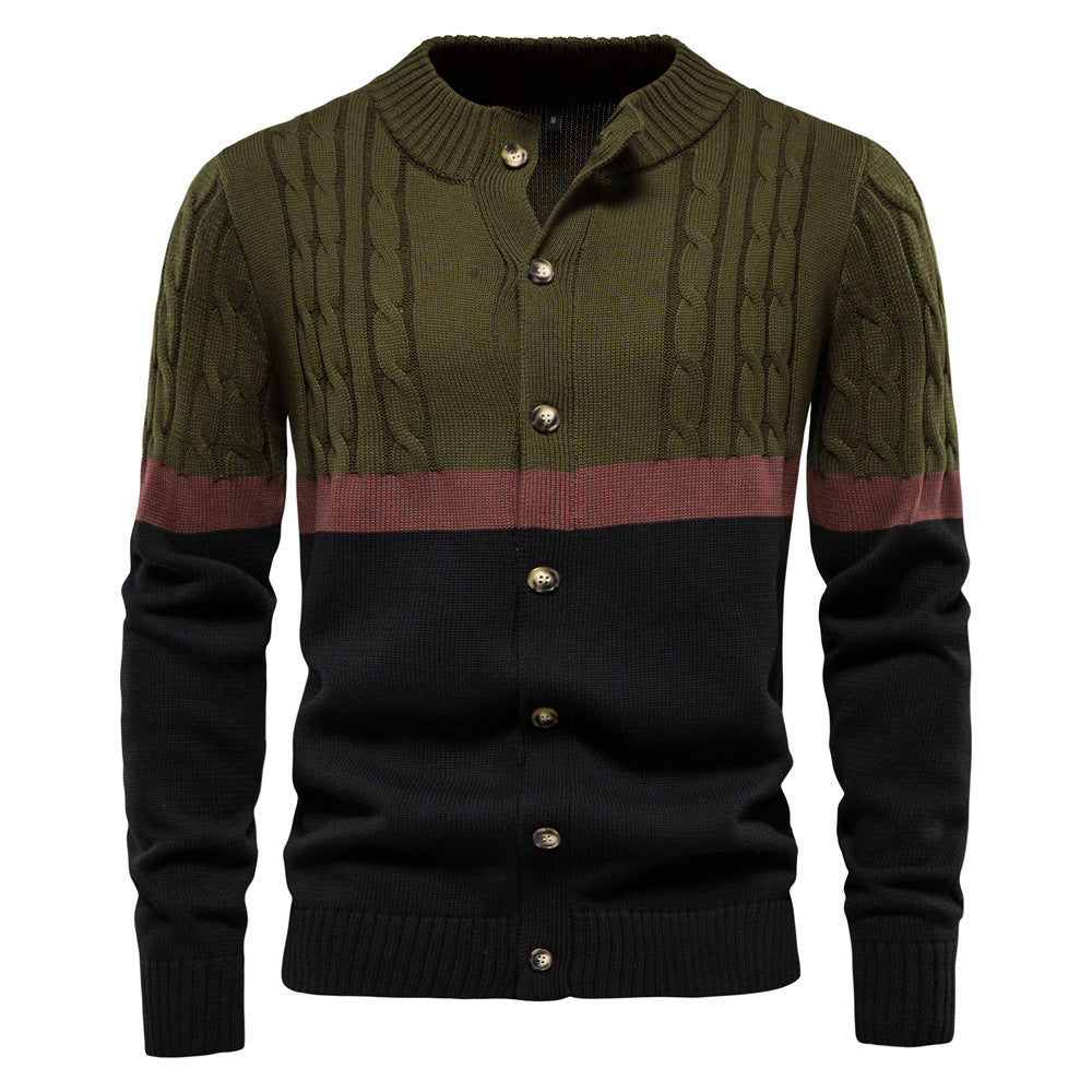 Men's Colorblock Cotton Long Sleeve Cardigan