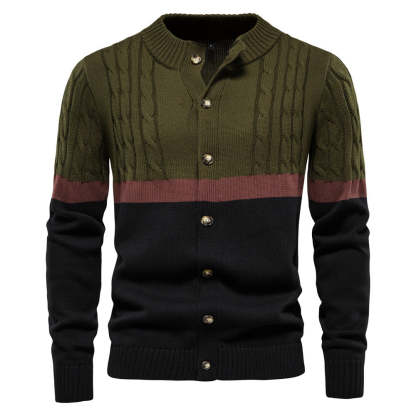 Men's Colorblock Cotton Long Sleeve Cardigan