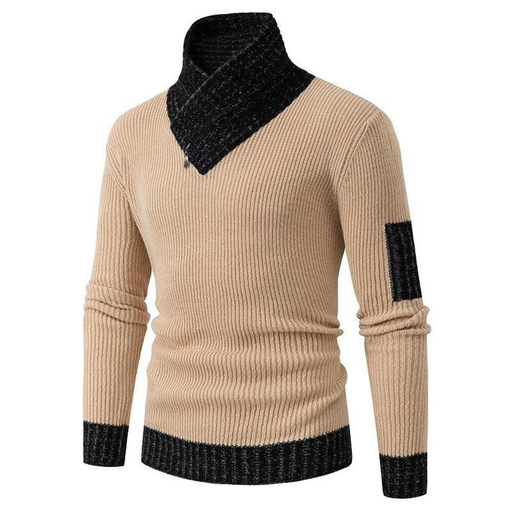 Men's Turtleneck Sweater Scarf Collar Casual Slim Fit Knit Pullover